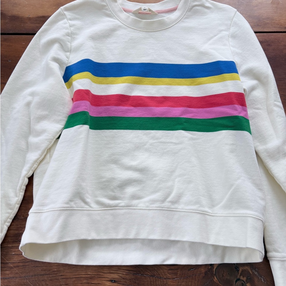 Boden White Sweatshirt with Colorful Stripes